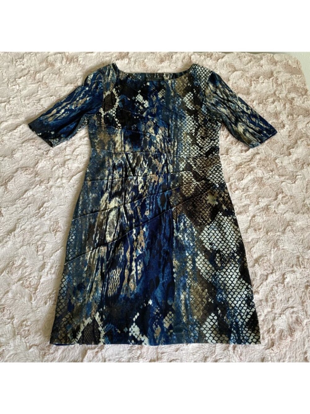 Connected Petite Womens 8P Blue Brown Snake Print Jersey Knit Sheath Dress - Picture 5 of 12